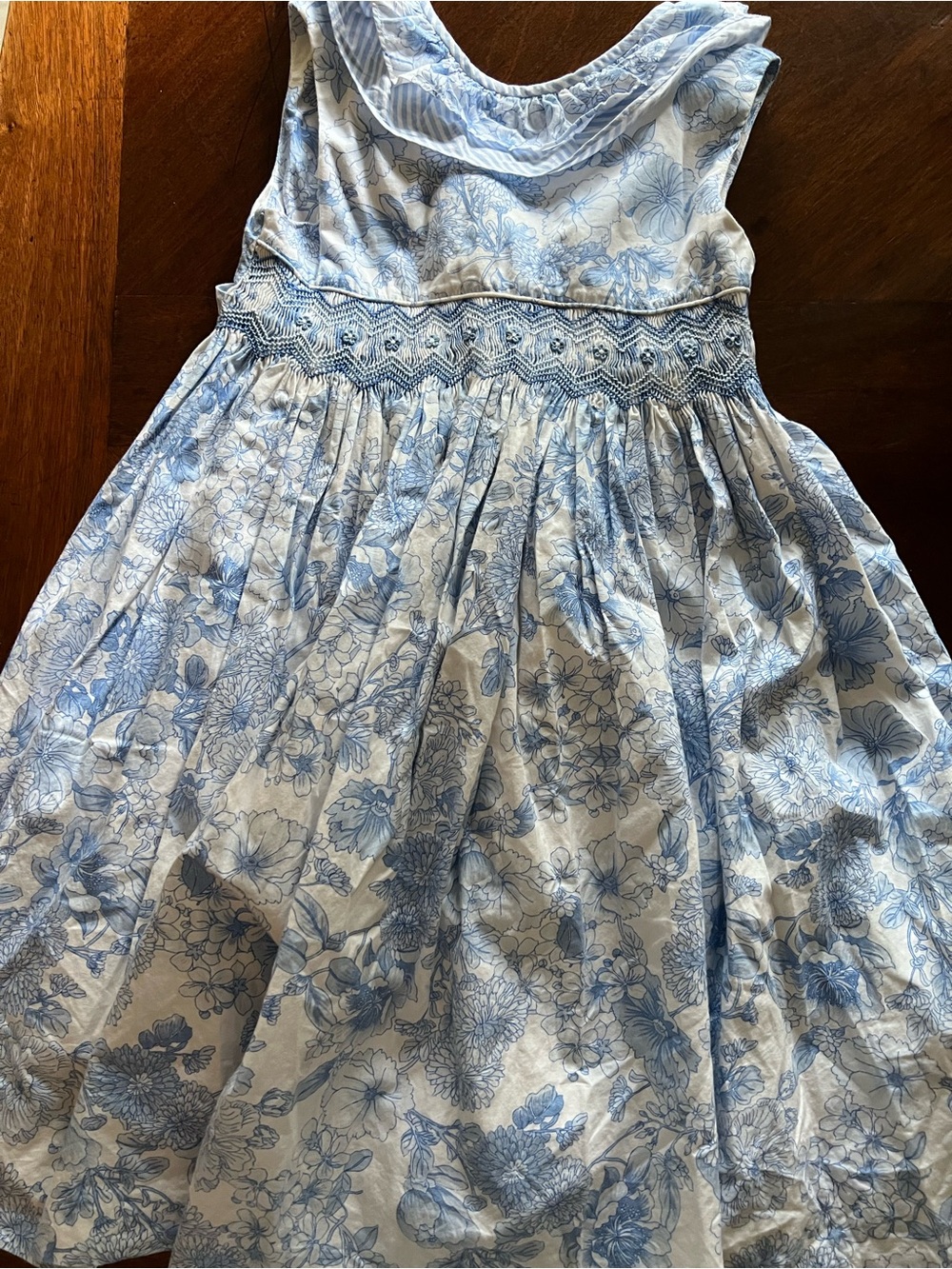 Luli & Me Blue and White Floral Smocked Waist Dress